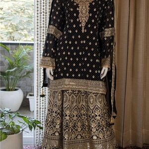 Ethnic Indian/Pakistani wedding dress. Long top with skirt and dupatta.